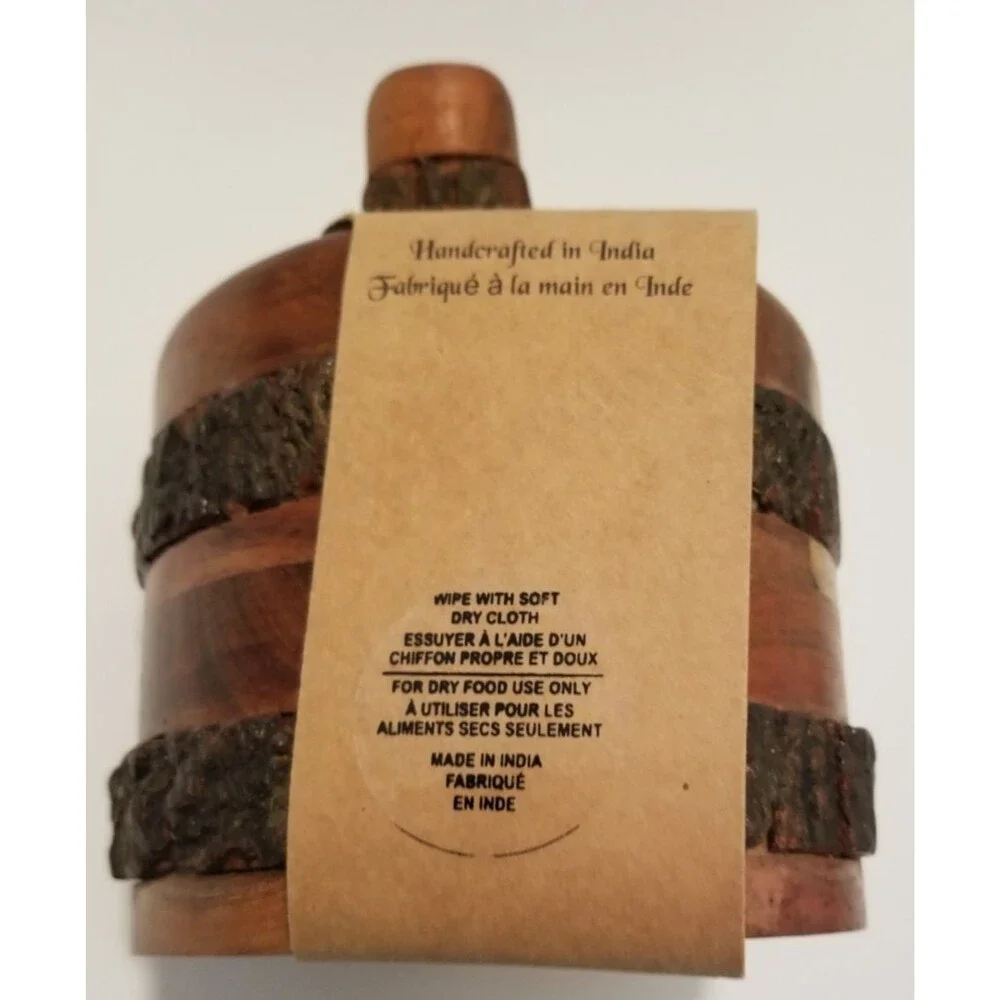 Artisian Natural Wood with Bork Mortar & Pestle Handcrafted India New